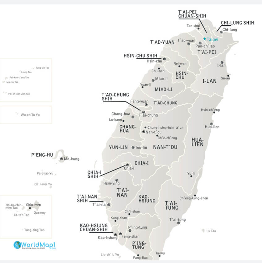 Carte des grandes villes de Taiwan